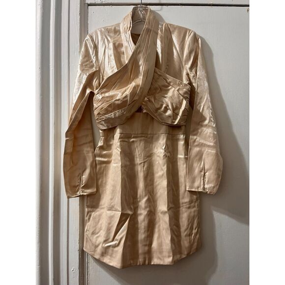 NWT Keepsake Emilio Long Sleeve Mini Dress Oyster Off White - Size 4 - Picture 2 of 5